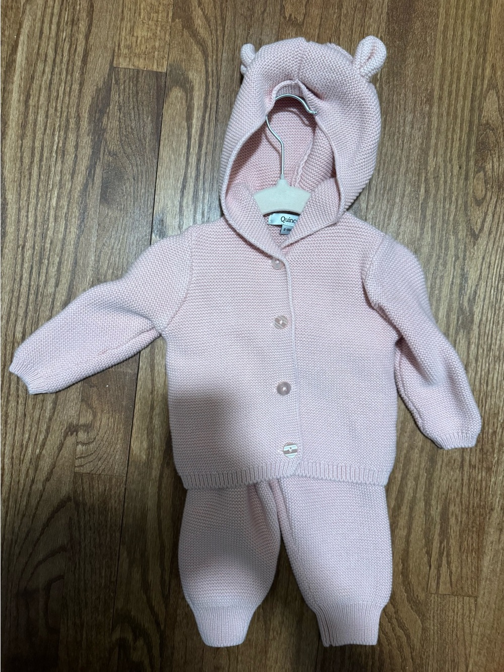 Quince Quilted Pink Knit Baby Hoodie & Pants Set